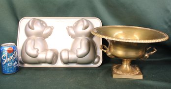 Brass Trophy Bowl, 12'dx 7'H & 'Nordic Wear'  Teddy Bear Cake Mold, 16x10'  (359)