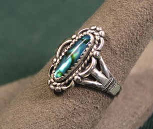 Sterling & Abalone (?) Native American Ring, Size 9   (360)