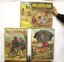 3 Vintage Bull Durham Tobacco Advertisements, 18x26 & 24x20    (362)