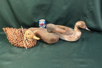 2 Antique Wooden Duck Decoys & Antique Pine Cone Duck Decoy, 15' & 16' Long  (363)
