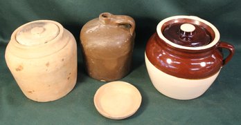 Antique 7'H Stoneware Beanpot W/lid, 7'H Jug, 7' Lidded Jar, More  (364)