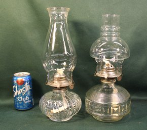 2 Vintage Clear Glass Oil Lamps  (368)