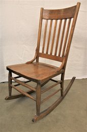 Antique Solie Seat Oak Slat Back Sewing Rocker With  Hip Rests, Ca 1900 35'h  (36)