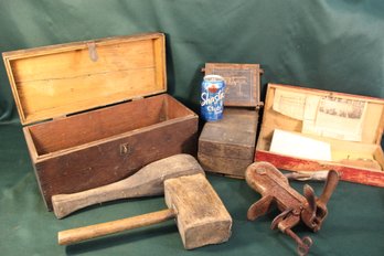 Jeweler's Tools In Box, Chinese Opium Scale In Box, Bung, Club, File, Box W/misc., Champion Cork Screw  (36)