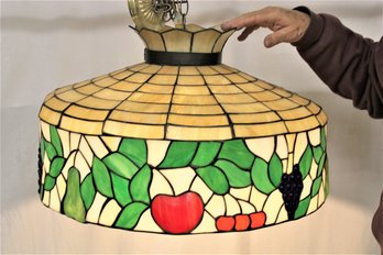 Hanging Stained Glass Lamp W/bent Glass Fruit, 24'Dx 15'H (6 Pcs Cracked)  (372)