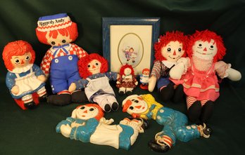 Raggedy Ann & Andy Dolls - Two 1977 Plastic Wall Hangings, Bank, 16', 17' & 20'h Dolls, More(373)