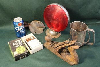 Vintage Mixed Lot - Wards Plane, Red Lenses (2) Running Light, G.e. Transistor Radio, Sifter  (374)