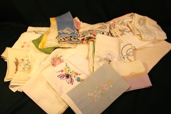 Assorted Linens - Tablecloth, Tea Towels, Pillow Cases, Hankies, More  (375)