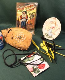 Child's Regent Baseball Glove, One Armed Bandit, Hawaiian Purse,  Hanging Plaque, Helicopter Toys    (377)