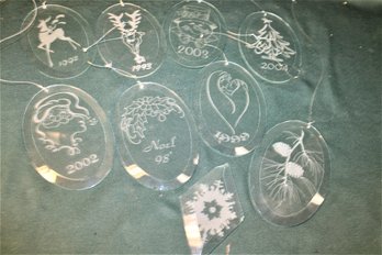 9 Clear Etched & Beveled Glass Hanging Ornaments  (379)