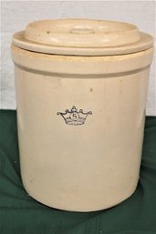 Antique Stoneware 5 Gallon Crock With Lid, Hairline, 12'x 16'H  (380)