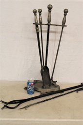 Hammered Metal Fireplace Tools In Hammered Stand   (382)