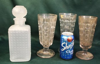 3 Soda Fountain Glasses, 8'H And Frosted Glass Decanter W/stopper  (383)