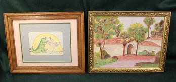 Framed Drawing By Merril '93, 15/200, 15'x13'& Double Matted Framed Oil On Canvas By Vera, 16'x 13'  (384)