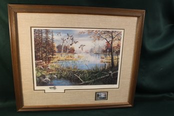 Framed & Double Matted Commemorative Print By Ken Zylla W/ Postage Stamp    (385)