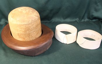 Antique Turned Wood Top Hat Form (M.A. Cumming & Co.) Size 7 3/8, Britton, 11'x 14'H & Collars  (386)
