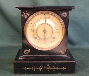 Antique New Haven, Ct. Iron Body Shelf Clock W/pendulum , No Key, Not Working  (387)