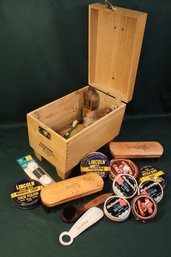Vintage Oak Esquire Shoe Shine Box And Packed Contents, 10'x 7'x 12'  (389)
