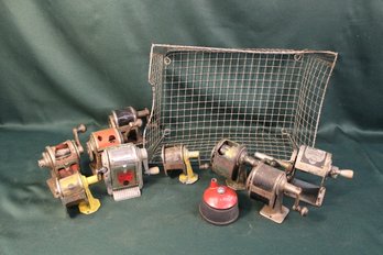 Antique Assorted Group Of 10 Pencil Sharpeners (as Is) In Wire Basket  (38)
