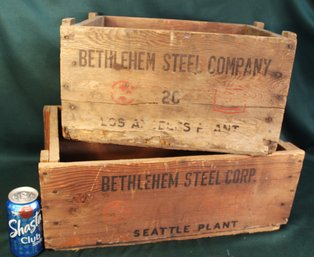 Antique 2 Bethlehem Steel Co. Advertising Wood Boxes, 20x13.5' & 16x12'  (390)