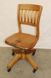 Antique Maple Swivel Desk  Chair On Castors, 34' High  (391)