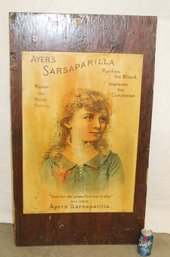 Antique Ayer's Sarsaparilla Ad On Wood Board, 20x29'H, 24x42'H  (391)