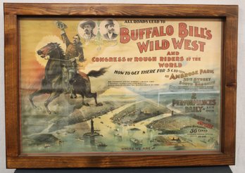 Vintage Buffalo Bill's Wild West Show Ad In Wood Frame, 36x25'H  (392)