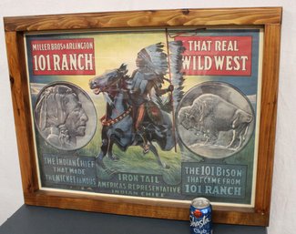 Vintage Miller Bros. Arlington 101 Wild West Ranch Ad In Wood Frame, 36x25'H  (393)