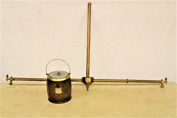 Antique Brass Gas Fixture, 40' Long, 23'H & Humidor W/replaced Lid  (395)