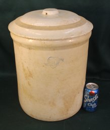 Antique Panama Pottery Crock #6 (gallon) & Chipped Lid, 15'H  (395)