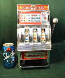 Functioning Casino Seven Toy Slot Machine, 25 Cent, 13'H, Missing Original Back Door  (396)