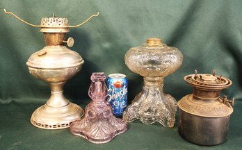 Antique No.6 Aladdin Lamp Base, Fancy Glass Lamp Base, B&H Font & Broken STP Glass Lamp Base  (396)