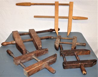 Antique 5 Large  Assorted Carpenter's Clamps  (397)