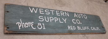 Western Auto Supply, Red Bluff, HP Plywood Sign, 78x18'H, Some Damage As Shown  (397)