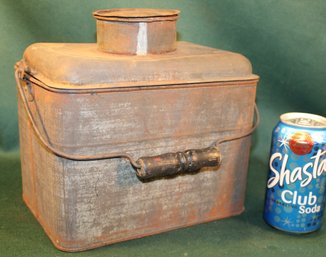 Antique Hot/cold Tin Lunchbox With Original Wood Handle 9x7x9'H  (3)