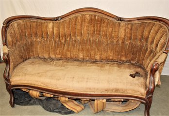 Antique Finger Carved Walnut Victorian Settee, 64' Long, In Need Of Repair & Upholstery, Ca 1870  (400)