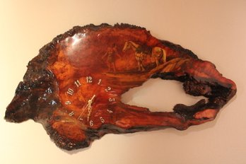 Battery Operated Burl Clock With Painting By Patti Gordon, 32'x 16'  (401)