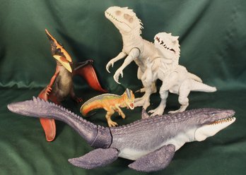 5 Toy Dinosaurs -  2 Battery Operated/sound/action, 2020 Mattel 28' Prehistoric Fish, 2 Others(401)