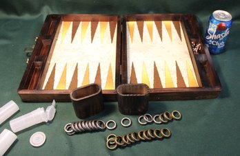 'Lord Of The Rings' Backgammon Set In Wood Box, 13'x 9.5', Dice Cups, 30 Gold & Silver Rings  (403)