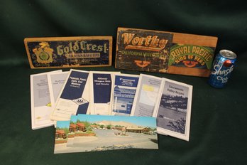 3 Wood Backed Fruit Labels, 8 Road Maps, Postcards  (406)