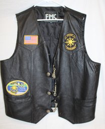 Unused FMC Leather Biker's Vest, Star Touring & Riding Club, Redding, Ca, W/wallet & Gun Pockets, Size 48(410)