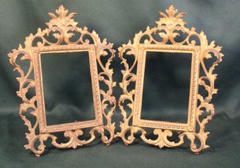 Antique 2 Free Standing Metal Picture Frames, Fits 4x6' Picture, Missing 4 Fasteners In Back  (414)