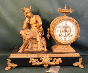 Antique Ansonia Mercury Mantle Clock W/ Pendulum & Key, 17x17x15'H (417)