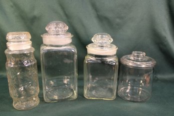 Antique  4 Glass Jars With Lids   (422)