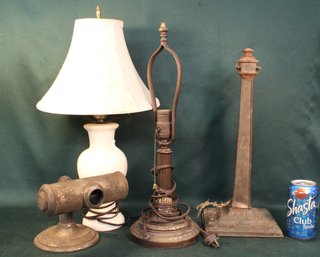 4 Lamp Bases Boudoir, Desk Ceramic, Emeralite (tall Metal One As Is)  (422)