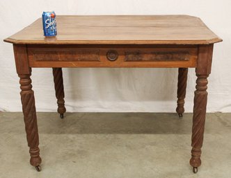 Antique Walnut Dining Table W/barley Twist Legs, & Burl Inlay Apron, 42x33x28'H  (425)