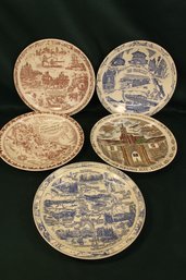 5 Souvenir Plates By Vernon Kilns Of Calif, SF, Our West, Shasta-cascade & Virginia City, 10'D  (426)