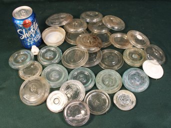 Assortment Of 29 Old Glass Canning Jar Lids  (428)