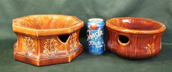 Antique 2  Glazed Ceramic Spittoons  (428)