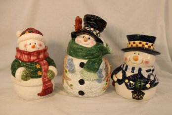 3 Ceramic Snowmen Cookie Jars  (42)